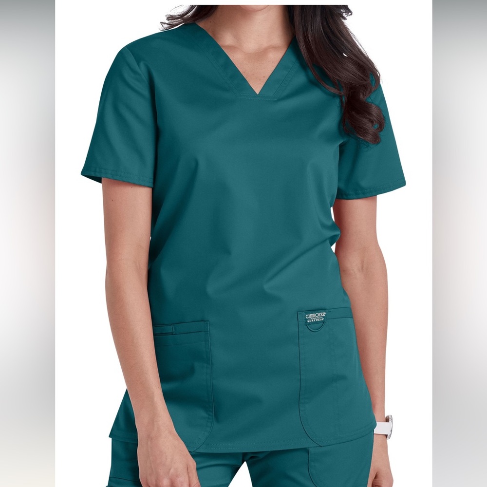 Small Cherokee Caribbean blue scrub top
